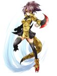  artist_request axe dragon_girl haxorus moemon paopao personification pokemon pokemon_(game) pokemon_bw ponytail purple_hair red_eyes short_hair solo tail thighhighs weapon 