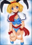  adapted_costume alice_margatroid animal_ears blonde_hair blue_eyes breasts bunny_ears bunny_girl bunnysuit capelet detached_collar high_heels open_mouth shoes short_hair solo touhou traditional_media vest wrist_ribbon yadokari_genpachirou 