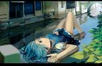  bridge cirno city feet_in_water hand_on_stomach lying on_back par. partially_submerged smile soaking_feet solo touhou water 