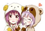  ^_^ aikawa_ryou blush cheek_poke closed_eyes eyes_closed fingers_together glasses hand_over_mouth heart hoodie ikeda_chitose multiple_girls open_mouth poking purple_hair red_eyes simple_background sugiura_ayano white_background yuru_yuri 