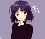  a-ka bishoujo_senshi_sailor_moon black_hair blush dated face hands_on_own_face hands_to_mouth hands_together purple_background purple_eyes rough saturn_symbol short_hair simple_background smile solo tomoe_hotaru turtleneck violet_eyes 