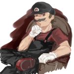  absurdres alternate_color brown_eyes brown_hair chin_rest couch crossed_legs facial_hair gebyy-terar gloves hat highres legs_crossed male mario mustache nintendo overalls sitting solo super_mario_bros. 