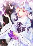  ayarin103 butterfly cherry_blossoms dress fan frills highres petals pink_hair ribbon saigyouji_yuyuko solo touhou triangular_headpiece 