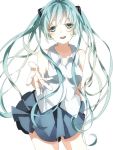  bad_id hatsune_miku light_smile long_hair outstretched_hand skirt solo twintails vocaloid white_background yoshikonbu_(uitam) 