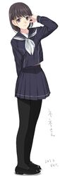  arm_up black_legwear blush brown_eyes brown_hair long_image love_plus mibu_natsuki mole pantyhose progress school_uniform serafuku short_hair skirt solo tall_image 