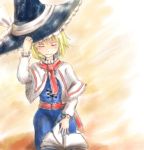  alice_margatroid blonde_hair book capelet closed_eyes eyes_closed hat hat_ribbon headwear_switch holding holding_hat open_book ribbon smile solo tigern touhou witch_hat 