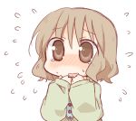  blush brown_eyes brown_hair chibi daitirumoesu flying_sweatdrops kousa_(black_tea) long_sleeves looking_at_viewer nervous nichijou open_mouth sakurai_izumi simple_background sleeves_past_wrists solo tears wavy_hair wavy_mouth white_background 