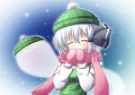  adapted_costume blush bow gloves hair_ribbon hat konpaku_youmu konpaku_youmu_(ghost) osashin_(osada) ribbon scarf shimamura_youmu shin_osada shirt short_hair silver_hair smile snow solo touhou vest 