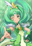  cure_march gem green green_background green_eyes green_hair midorikawa_nao muuten ponytail precure skirt smile smile_precure! wink 