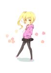  bakemonogatari black_legwear blonde_hair blush_stickers doughnut hoodie kouji_(campus_life) long_hair monogatari_(series) nisemonogatari oshino_shinobu pantyhose side_ponytail skirt solo teenage yellow_eyes 