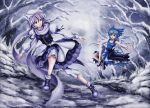  alternate_costume cirno dress hair_ribbon letty_whiterock multiple_girls perfect_cherry_blossom pointy_ears ribbon sandals scarf scenery shoes short_hair skyspace sneakers snow touhou tree wings winter 