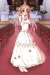  alpha_(artist) angel artist_request blurry blush bridal_veil church depth_of_field dress elbow_gloves flower gloves hands_on_own_cheeks hands_on_own_face highres isozaki_renka okiba_ga_nai! rose source_request translated veil wedding_dress 