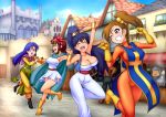  amami_haruka arms_up blue_hair blurry blurry_background boots breasts brown_hair cape cleavage clenched_hands cosplay depth_of_field dragon_quest dragon_quest_iii fighter_(dq3) fighter_(dq3)_(cosplay) futami_mami ganaha_hibiki gloves grin hair_bobbles hair_ornament happy highres idolmaster kisaragi_chihaya large_breasts long_hair merchant_(dq3) merchant_(dq3)_(cosplay) merchant_(dq3)_cosplay multiple_girls open_mouth ponytail priest_(dq3) priest_(dq3)_(cosplay) priest_(dq3)_cosplay purple_hair raised_fist ryoi sage_(dq3) sage_(dq3)_(cosplay) sage_(dq3)_cosplay side_ponytail smile street tabard wink 