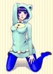  blue_eyes blue_hair blue_legwear fake_animal_ears higashikata_daiya hood jojo_no_kimyou_na_bouken jojolion kneeling lips nail_polish pantyhose perochin solo 