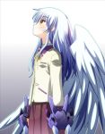  1girl angel_beats! blazer hand_sonic long_hair looking_up school_uniform silver_hair spiceg tachibana_kanade wings yellow_eyes 