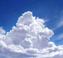  above_clouds absurdres blue_sky cloud_focus clouds cloudy_sky cumulonimbus_cloud highres karasu_(hageabura-jr) nature no_humans original outdoors painting_(medium) scenery sky sky_focus traditional_media 