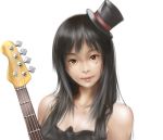  akiyama_mio bare_shoulders bass_guitar black_eyes black_hair bust don&#039;t_say_&quot;lazy&quot; don't_say_&quot;lazy&quot; facepaint guitar hat instrument k-on! long_hair realistic simple_background solo sukizo top_hat 