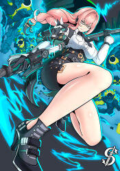  1girl absurdres bow breasts hair_ornament highres long_hair long_sleeves mihoyo pink_eyes pink_hair shirt skirt solo spiritdraws tsukishiro_yanagi zenless_zone_zero 