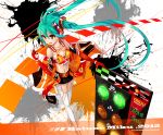  39 2012 aqua_hair belt dated elbow_gloves floating_hair gloves hatsune_miku headset highres long_hair orange_eyes race_queen racequeen solo stopwatch thigh-highs thighhighs twintails very_long_hair vocaloid watch yato 