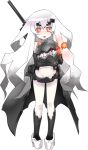  1girl anchorage_hime elbow_gloves eyebrows gengorou gloves kantai_collection long_hair machinery monster navel open_mouth pale_skin platform_footwear platform_heels red_eyes shinkaisei-kan solo turret white_hair younger 