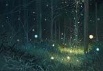  dark forest gemi grass highres lights nature night no_humans original scenery traditional_media tree 