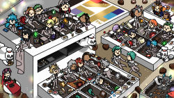  6+boys ace_trappola animal_ears apple arrow_(projectile) azul_ashengrotto bird black_hair blonde_hair blue_hair book bow_(weapon) brown_hair candy cane cat_ears cat_tail cater_diamond cellphone character_request chibi chocolate commentary_request crossed_arms deuce_spade doughnut drink earrings eel ellll8686 epel_felmier ernesto_foulworth everyone food fox_ears fox_tail fruit gem gino_(twisted_wonderland) glasses green_hair grey_hair grim_(twisted_wonderland) hat heart heart-shaped_chocolate heart-shaped_food highres holding holding_cane holding_phone holding_plate idia_shroud jack_howl jade_leech jamil_viper jewelry leona_kingscholar lion_boy lion_ears lion_tail mini_hat mini_top_hat multicolored_hair multiple_boys omelet omurice orange_hair ortho_shroud phone plate purple_hair red_hair riddle_rosehearts rollo_flamme ruggie_bucchi sebek_zigvolt smile table tail top_hat trey_clover twisted_wonderland two-tone_hair weapon wolf_boy wolf_ears wolf_tail 