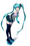  ahoge aqua_hair boots detached_sleeves hatsune_miku high_heel_boots high_heels highres leaning_forward long_hair necktie platform_heels shoes simple_background skirt solo thigh-highs thigh_boots thighhighs twintails very_long_hair vocaloid white_background 