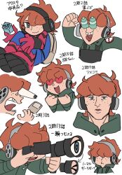  backpack bag brief_(psg) cosplay freckles green_eyes green_hoodie hair_over_eyes headphones heart heart-shaped_eyes hood hoodie orange_hair panty_&amp;_stocking_with_garterbelt spider-man spider-man_(cosplay) telescope wpous121 