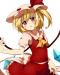  :o ascot blonde_hair blush crystal dress flandre_scarlet haiiro_(immature) hat hat_ribbon pink_eyes ribbon side_ponytail simple_background solo the_embodiment_of_scarlet_devil touhou white_background wings 
