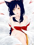  ahri animal_ears artist_request crossed_legs facial_mark fox_ears fox_tail league_of_legends looking_at_viewer sitting tail yellow_eyes 