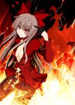  alternate_costume bow buckle fiery_background fire fujiwara_no_mokou fuoco hair_bow highres long_hair solo touhou 