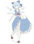  adult blue_eyes blue_hair cirno cosplay dress dress_lift highres ice ice_wings kahasina kamishirasawa_keine kamishirasawa_keine_(cosplay) kawashina_(momen_silicon) simple_background solo touhou white_background wings 