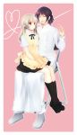  1girl adachi_masahiro apron blonde_hair brown_eyes couple hanahubuki1991 highres long_hair muranushi_sayuri ponytail purple_hair waitress working!! working!!_(web_manga) 