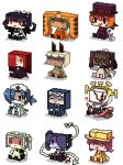  :d ^_^ animal_ears aqua_hair black_hair blonde_hair bloody_marie_(skullgirls) blue_hair blue_skin brown_hair cat_ears cerebella_(skullgirls) character_request closed_eyes double_(skullgirls) dual_persona eyes_closed filia_(skullgirls) graphig grin hair_over_one_eye hat leviathan_(skullgirls) lowres maid mask mechanical_arms monster multiple_girls nadia_fortune nurse open_mouth orange_hair painwheel_(skullgirls) papercraft parasoul_(skullgirls) peacock_(skullgirls) pink_hair pixel_art raincoat red_hair simple_background sitting skullgirls smile smirk squigly_(skullgirls) surgical_mask umbrella_(skullgirls) valentine_(skullgirls) vice-versa_(skullgirls) vice_versa_(skullgirls) white_background white_hair yazuyapon 