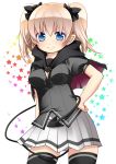  blonde_hair blue_eyes breasts capelet demon_tail highres impossible_clothes impossible_shirt kosumo looking_at_viewer original smile star tail thigh-highs thighhighs twintails zettai_ryouiki 