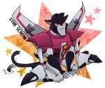  1boy afterimage anger_vein animal_ears blush cat_ears cat_tail decepticon male red_eyes robot shinzui_(fantasysky7) sitting solo starscream tail tears transformers transformers_animated wariza 