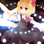  &gt;:) ascot blonde_hair danmaku energy_ball koza outstretched_arm pointing red_eyes rumia smile solo the_embodiment_of_scarlet_devil touhou youkai 