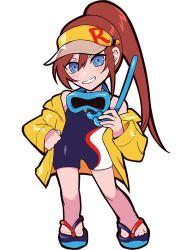  anime_coloring aqua-framed_eyewear aqua_eyes aqua_sandals bare_shoulders blue_one-piece_swimsuit blue_sandals brown_hair clothes_down contrapposto crazy_raccoon facing_viewer full_body half_updo hand_on_own_hip high_ponytail hood hood_down hooded_jacket jacket legs_apart long_hair looking_at_viewer no_nose official_art one-piece_swimsuit open_clothes open_jacket platform_sandals ponytail puppeteer7777 relyh sandals second-party_source snorkel snorkel_mask solo standing straight_hair swimsuit tachi-e teeth thick_lineart toes transparent_background two-tone_sandals unworn_eyewear visor_cap yellow_hood yellow_jacket yellow_sleeves 
