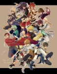  ahoge armor asbel_lhant bare_shoulders belt black_hair blonde_hair blue_eyes blue_hair boots bracelet braid brown_background brown_eyes brown_hair caius_qualls cless_alvein coat cyrus_(469622) detached_sleeves emil_castagnier everyone gloves green_eyes grey_eyes headband jude_mathis kyle_dunamis letterboxed lloyd_irving long_hair luke_fon_fabre multicolored_hair multiple_boys open_mouth orange_eyes pants red_eyes red_hair rid_hershel ruca_milda scarf senel_coolidge shing_meteoryte shoes short_hair silver_hair stahn_aileron sword tales_of_(series) tales_of_destiny tales_of_destiny_2 tales_of_eternia tales_of_graces tales_of_hearts tales_of_innocence tales_of_legendia tales_of_phantasia tales_of_rebirth tales_of_symphonia tales_of_symphonia_knight_of_ratatosk tales_of_the_abyss tales_of_the_tempest tales_of_vesperia tales_of_xillia veigue_lungberg vest yuri_lowell 