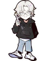  1boy anime_coloring aqua_pants arm_behind_back astell black_hood black_hoodie black_nails black_sleeve_cuffs black_sleeves black_socks chess_piece crazy_raccoon denim eyelashes eyelashes_through_hair facial_mark facing_viewer foot_up full_body glasses grey_eyes grey_hair hair_intakes holding holding_chess_piece hood hood_down hoodie jeans king_(chess) long_sleeves looking_at_viewer male_focus mark_under_eye nail_polish official_art pants pocket puffy_long_sleeves puffy_sleeves puppeteer7777 round_eyewear second-party_source shirt shoe_soles shoes short_hair smile sneakers socks solo split_mouth star_(symbol) star_facial_mark tachi-e thick_lineart transparent_background tsurime two-sided_pants undershirt white_shirt white_shoes white_undershirt 