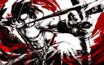  arrow baryan black_hair bow long_hair male muscle original pixiv_fantasia solo sword weapon 