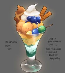  absurdres blueberry character-themed_food commentary cookie cream_soda_(soda) dango food food_focus fruit highres himochuu ice_cream mochi no_humans painterly roblox smiley_face symbol-only_commentary wafer_stick waffle wagashi whipped_cream 