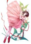  brown_eyes brown_hair choker dress flower kneehighs lily_of_the_valley mary_janes pink_dress puffy_sleeves reala shion_(kizuro) shoes short_hair smile solo tales_of_(series) tales_of_destiny_2 white_background white_legwear 