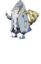  1boy ahoge anime_coloring balding beard blue_jacket blue_pants blue_shirt blue_shoes brown_eyes closed_mouth facial_hair farmagia full_body glaza_(farmagia) hand_up high_collar iizumi_toshiomi jacket long_beard long_sleeves looking_at_viewer mustache official_art old old_man pants pointing pointy_ears pointy_nose shirt shoes simple_background sleeveless sleeveless_jacket solo standing thick_mustache transparent_background white_hair wrinkled_skin 