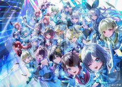  6+girls adjusting_clothes adjusting_gloves ahoge aizawa_ema amayui_moka aqua_bow aqua_bowtie aqua_hair arm_behind_head arm_up armlet armpits arms_behind_head asumi_sena bare_shoulders black_bow black_bowtie black_gloves black_hair black_ribbon blonde_hair blue_bow blue_bowtie blue_eyes blue_hair blue_necktie blunt_bangs blush bodice bow bowtie braid brown_hair capelet center_frills choya_hanabi claw_pose clenched_hand closed_mouth clothing_cutout collar collared_shirt company_name copyright_name copyright_notice crown dark-skinned_female dark_skin double-parted_bangs double_bun earrings everyone facial_mark fang finger_to_mouth flower frilled_collar frilled_gloves frilled_shirt frilled_skirt frills ghost_hair_ornament gloves gradient_hair green_eyes green_hair green_sleeve_cuffs grey_eyes grey_hair hair_between_eyes hair_bow hair_bun hair_flaps hair_flower hair_ornament hair_ribbon hair_rings hairclip hanabusa_lisa hands_up ichinose_uruha idol_clothes index_finger_raised jewelry kaga_nazuna kaga_sumire kagawa_ichigo kaminari_qpi kisaragi_ren_(vtuber) kogara_toto komori_met kurumi_noah logo long_hair long_sleeves low_twin_braids mini_crown mole mole_under_eye monitor multicolored_hair multiple_girls necktie nekota_tsuna official_alternate_costume official_art one_eye_closed open_hand open_mouth orange_bow orange_bowtie orange_eyes orange_sailor_collar outstretched_arm outstretched_hand own_hands_together pink_bow pink_bowtie pink_eyes pink_hair pink_sailor_collar ponytail purple_bow purple_bowtie purple_hair purple_sailor_collar rabbit_hair_ornament red_bow red_bowtie red_eyes red_hair red_necktie ribbon rose sailor_collar sendo_yuuhi shinomiya_runa shiranami_ramune shirt short_hair shoulder_cutout single_hair_ring single_hair_streak skin_fang skirt sleeveless sleeveless_shirt smile split-color_hair stage stage_lights streaked_hair swept_bangs tachibana_hinano textless_version tosaki_mimi triangle triangle_facial_mark tsumugi_kokage twin_braids twintails two-tone_hair two_side_up v violet_eyes virtual_youtuber vspo! w_arms white_bow white_bowtie white_capelet white_gloves white_hair white_skirt wrist_cuffs x_hair_ornament yakumo_beni yano_kuromu yellow_bow yellow_bowtie yellow_eyes yellow_flower yellow_necktie yellow_rose yellow_sailor_collar yumeno_akari 