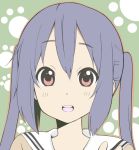  black_hair brown_eyes face k-on! long_hair looking_at_viewer nakano_azusa open_mouth pale_color portrait sekiyu. solo twintails 