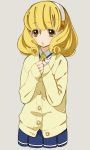  blonde_hair cardigan grey_background hairband hands_on_own_chest kise_yayoi kurage no_legs open_mouth precure short_hair skirt smile_precure! solo sweater yellow_eyes 