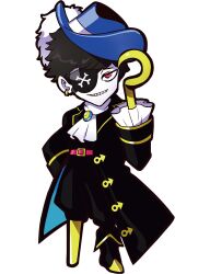  1boy anime_coloring ankle_boots ascot belt black_boots black_hair black_pantyhose black_shirt black_sleeve_cuffs black_sleeves black_theme blue_hat bone_print boots brooch cape capri_pants crazy_raccoon earrings eyepatch facing_viewer feather_hair_ornament feathers frilled_sleeves frills full_body gem gold_earrings grin hair_ornament hands_on_own_hips hat hook_hand jewelry lapels legs_apart looking_at_viewer male_focus mondo_(crazy_raccoon) notched_lapels official_art pants pantyhose peg_leg pirate pirate_costume pirate_hat print_eyepatch puppeteer7777 red_belt red_eyes second-party_source shirt short_hair single_boot sleeve_cuffs smile solo standing tachi-e teeth thick_lineart tilted_headwear transparent_background tsurime two-sided_cape two-sided_fabric unbuttoned white_ascot yellow_gemstone yellow_trim 
