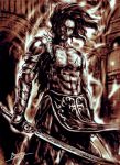  abs baryan black_hair long_hair male muscle original pixiv_fantasia solo sword weapon 