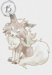 animal_ears animal_focus baya_(sakura_mint) blue_eyes brown_fur claws closed_mouth dog full_body highres looking_at_viewer lycanroc lycanroc_(midday) neck_fur no_humans pokemon pokemon_(creature) pokemon_focus simple_background solo tail white_background wolf 